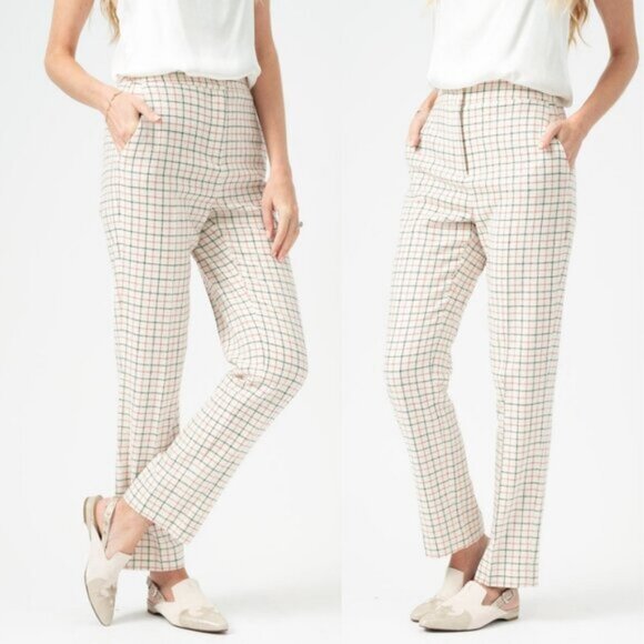 Rag & Bone Wool Poppy High Waisted Pant in Ivory Check Size 0 - Picture 1 of 7